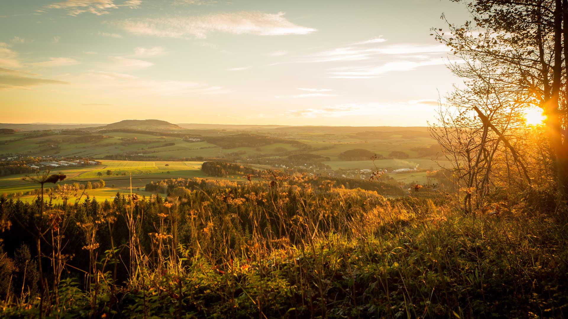 Erzgebirge Landschaftssicht bei Sonnenuntergang