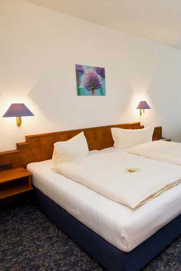 Alpina Lodge Zimmer Blick auf Doppelbett